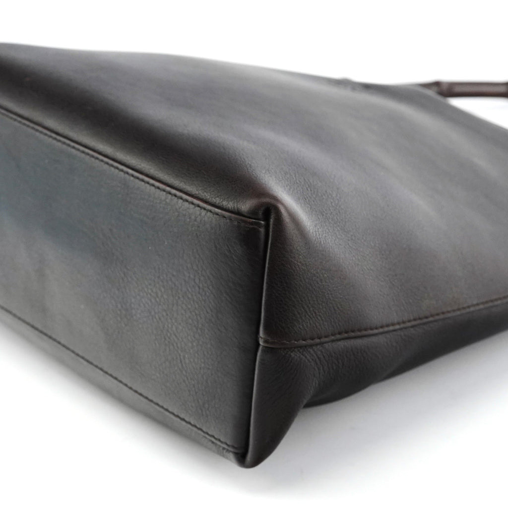 001 3244 Brown Calfskin Bamboo Shoulder Bag
