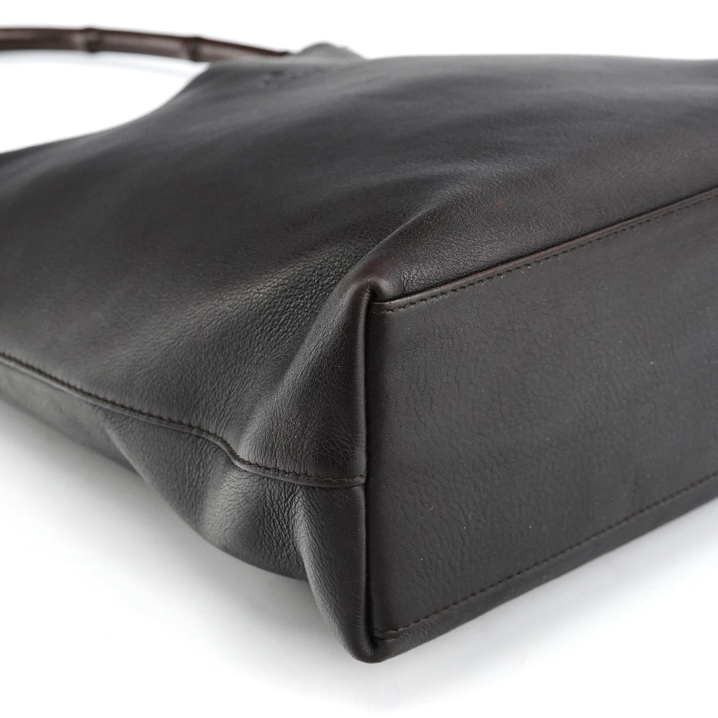 001 3244 Brown Calfskin Bamboo Shoulder Bag