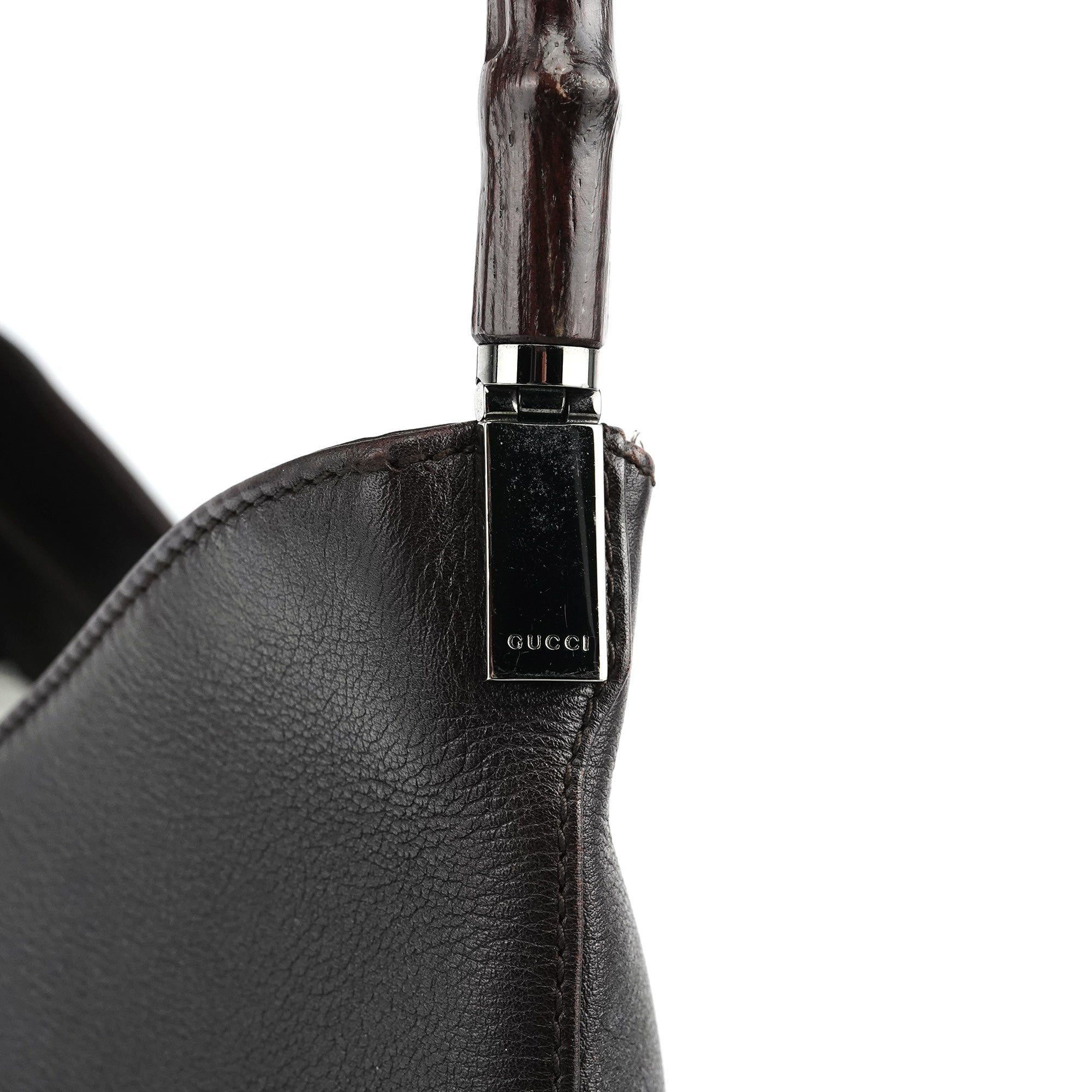 001 3244 Brown Calfskin Bamboo Shoulder Bag