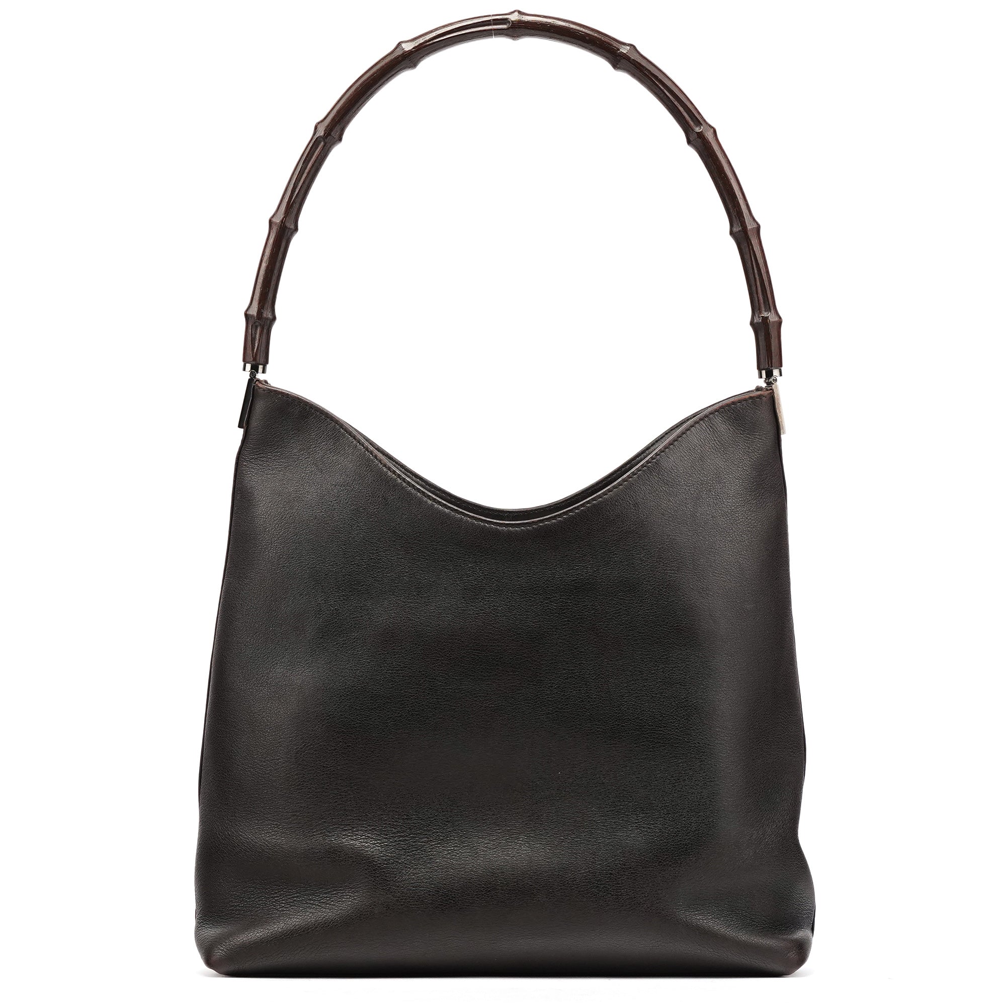 001 3244 Brown Calfskin Bamboo Shoulder Bag