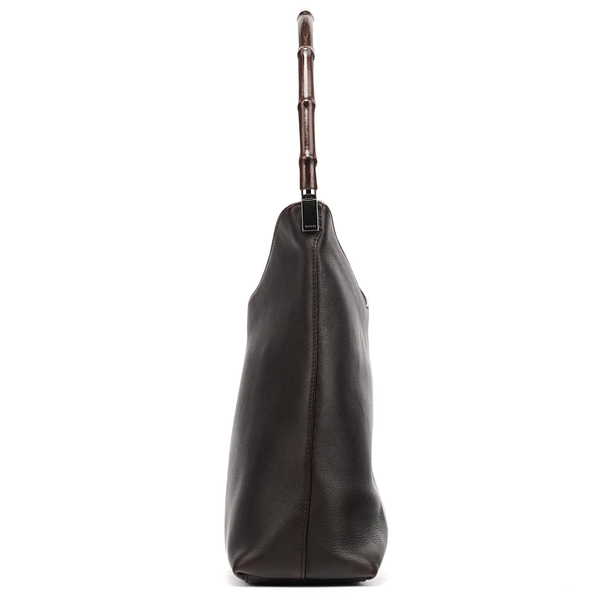 001 3244 Brown Calfskin Bamboo Shoulder Bag