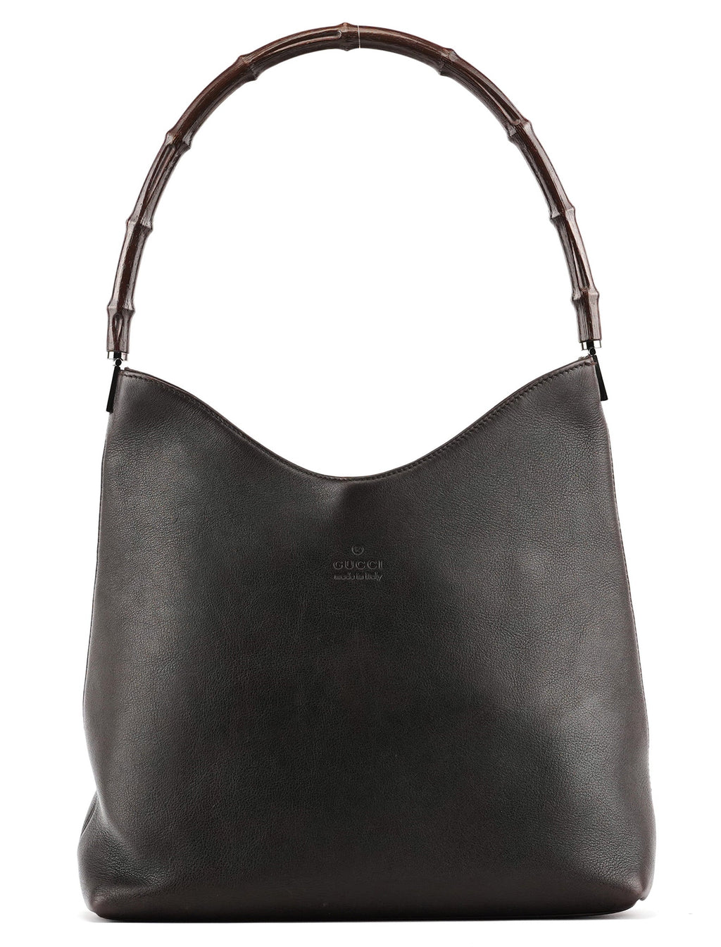001 3244 Brown Calfskin Bamboo Shoulder Bag