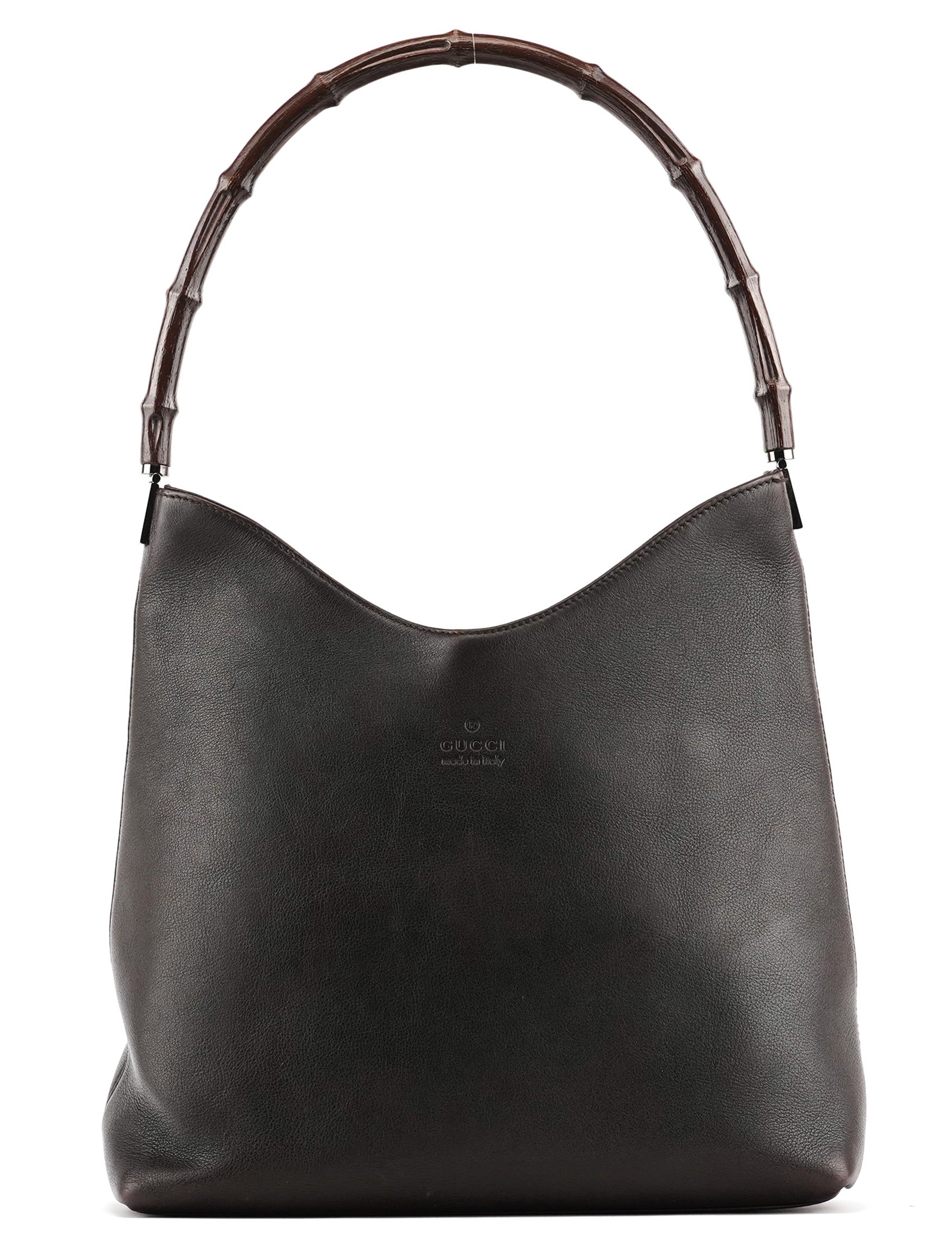 001 3244 Brown Calfskin Bamboo Shoulder Bag