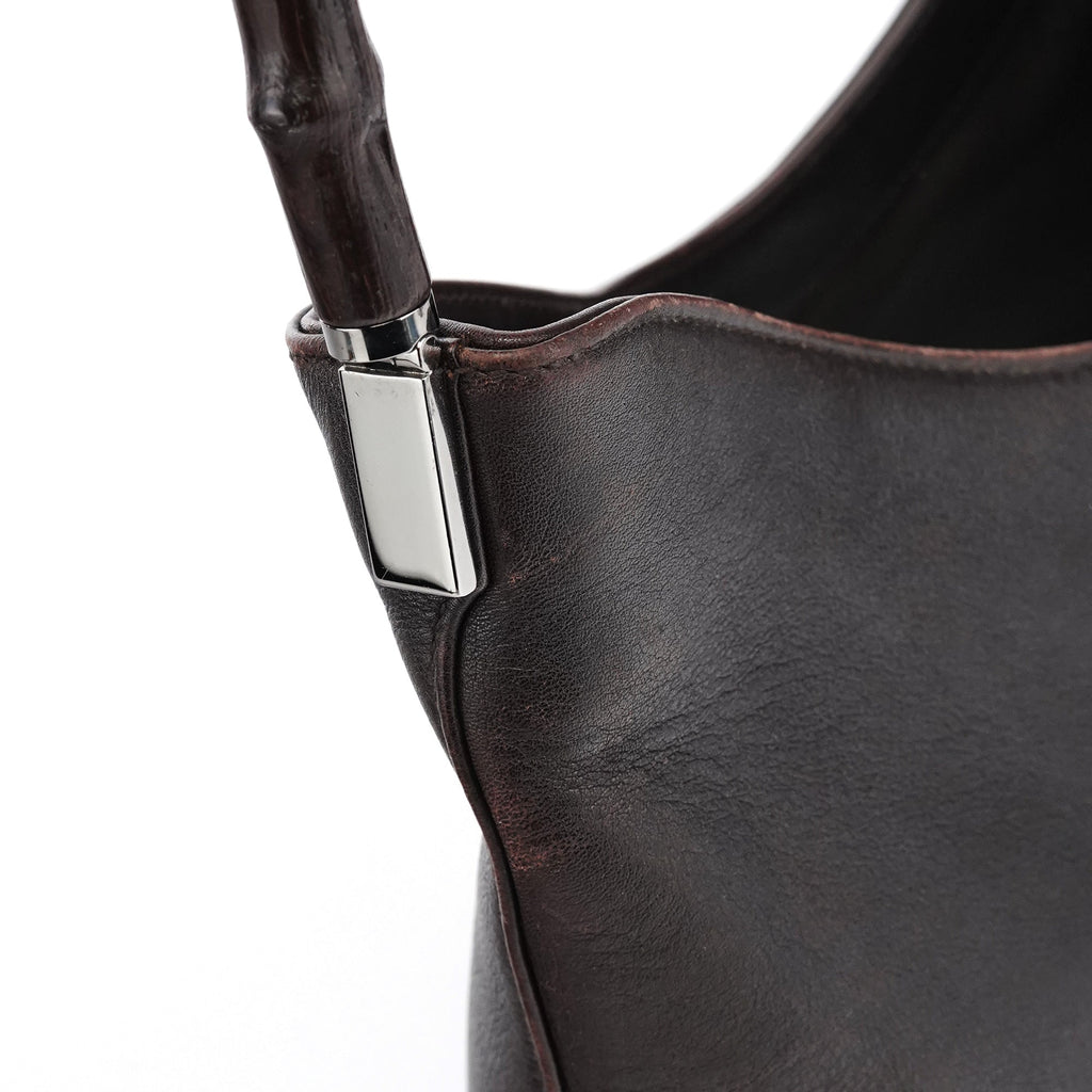001 3244 Brown Calfskin Bamboo Shoulder Bag