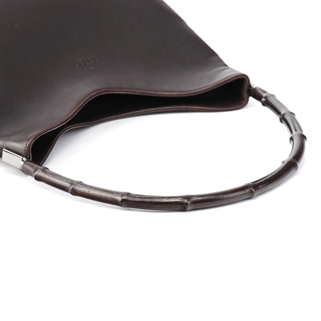 001 3244 Brown Calfskin Bamboo Shoulder Bag