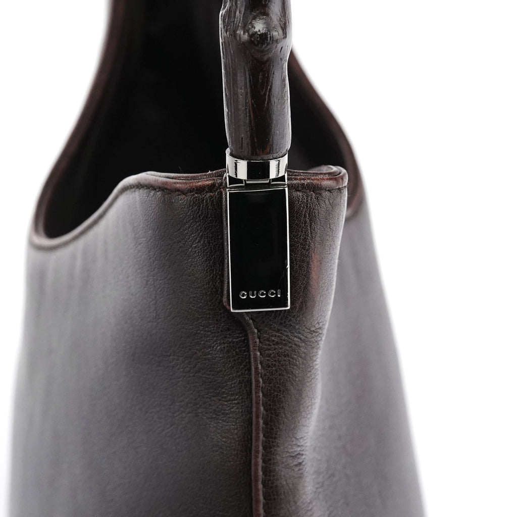 001 3244 Brown Calfskin Bamboo Shoulder Bag