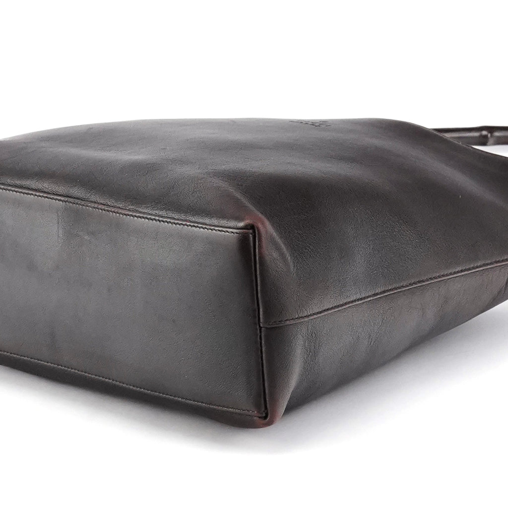 001 3244 Brown Calfskin Bamboo Shoulder Bag