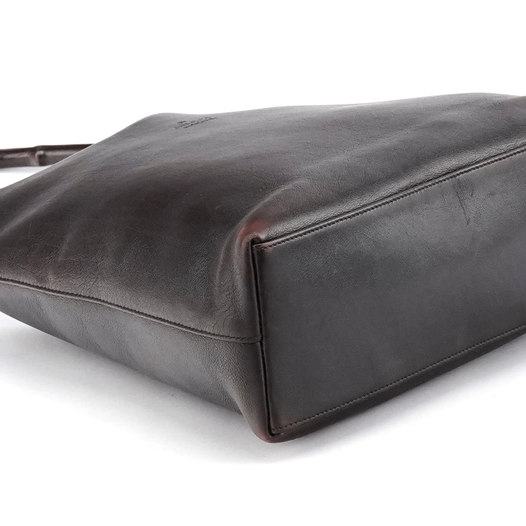001 3244 Brown Calfskin Bamboo Shoulder Bag