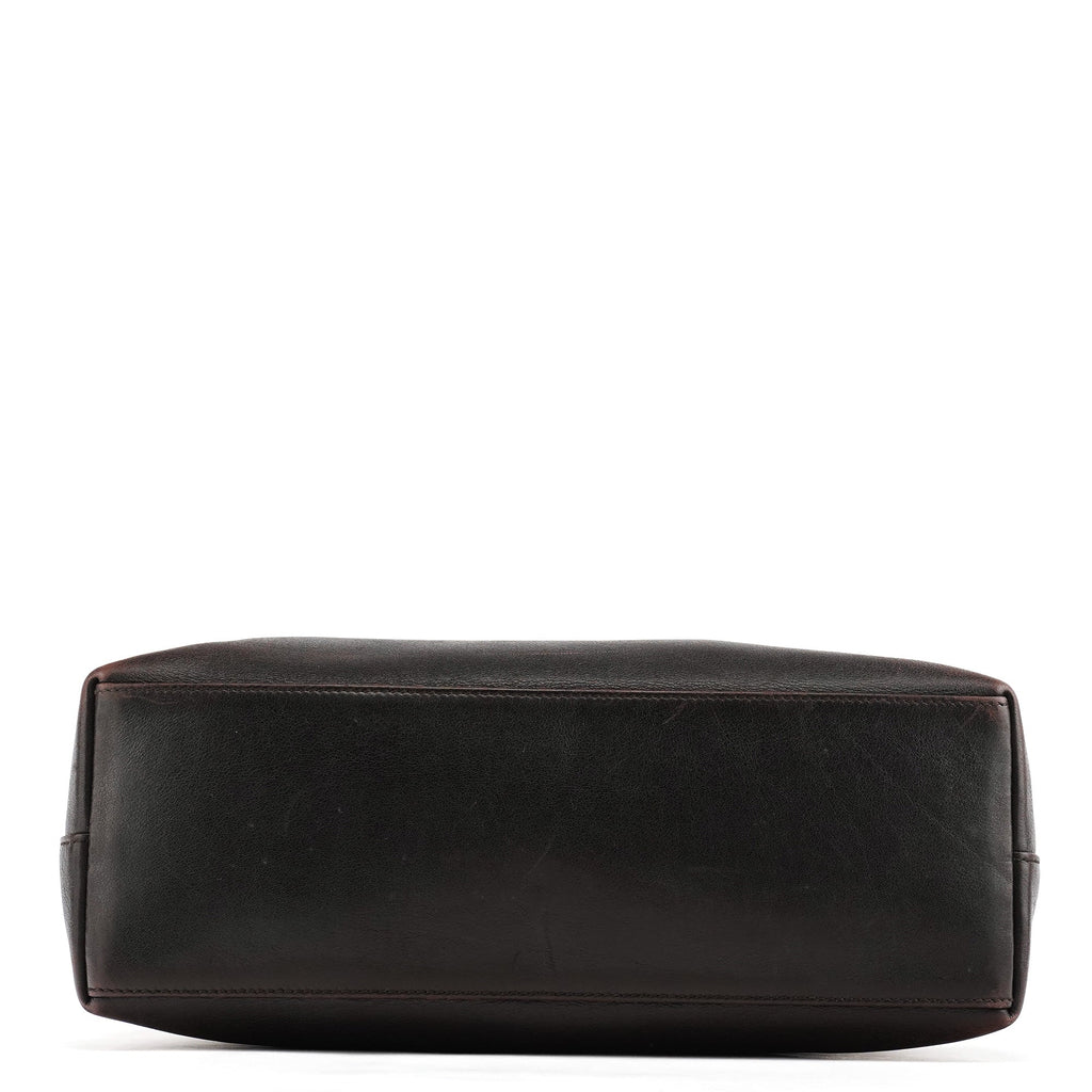 001 3244 Brown Calfskin Bamboo Shoulder Bag