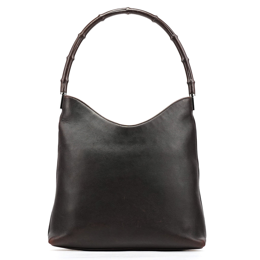 001 3244 Brown Calfskin Bamboo Shoulder Bag