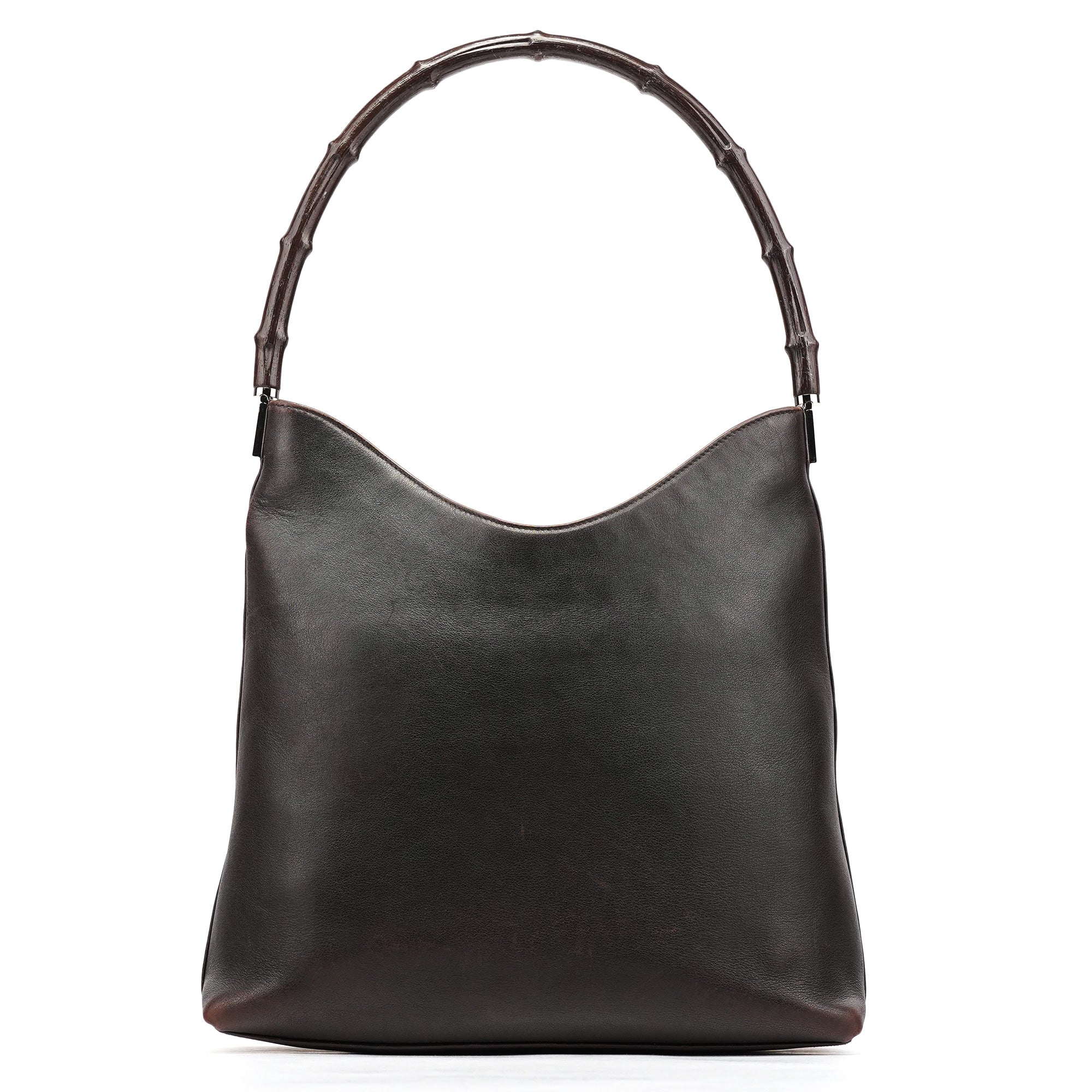 001 3244 Brown Calfskin Bamboo Shoulder Bag
