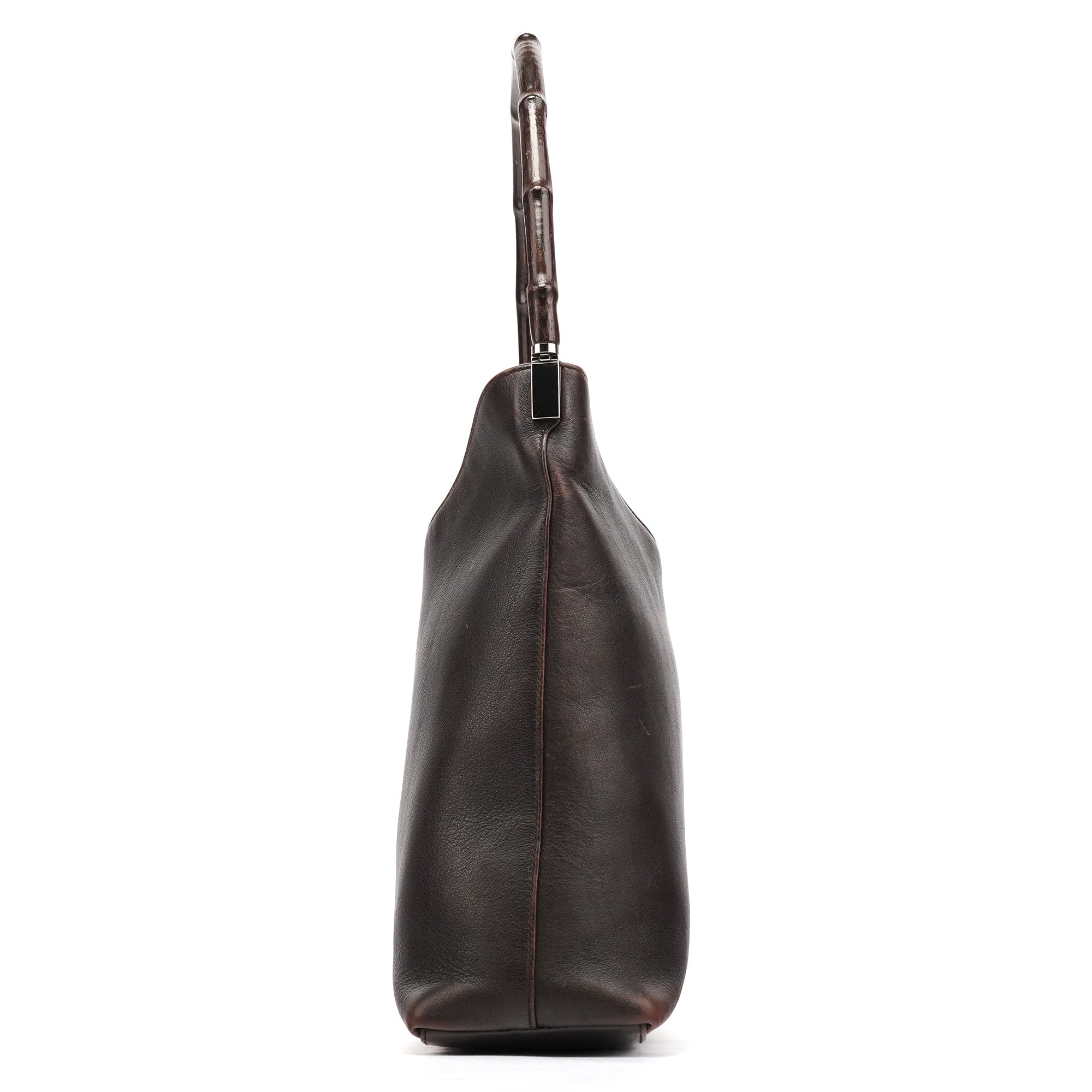001 3244 Brown Calfskin Bamboo Shoulder Bag
