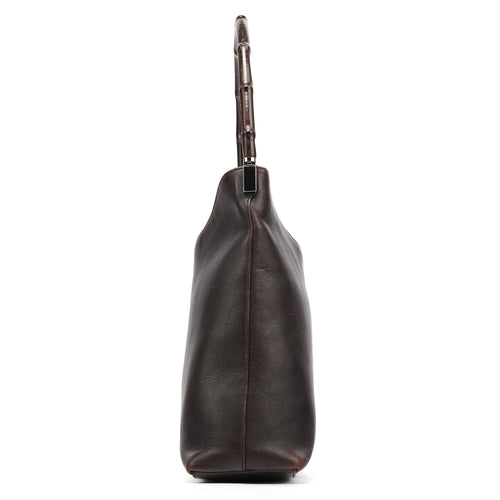 001 3244 Brown Calfskin Bamboo Shoulder Bag