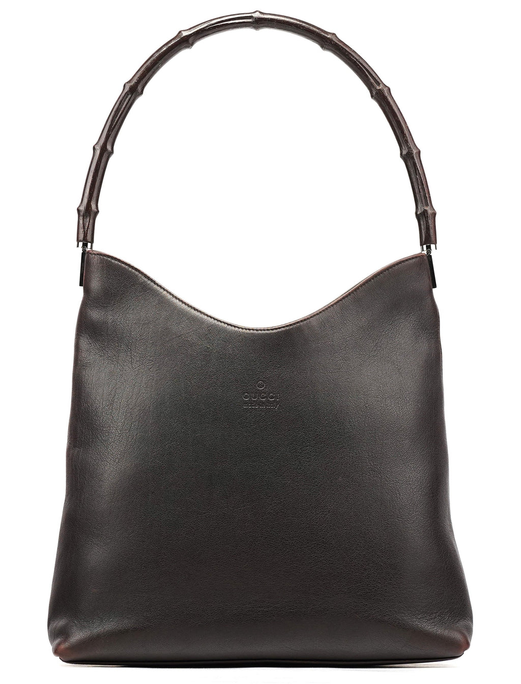 001 3244 Brown Calfskin Bamboo Shoulder Bag