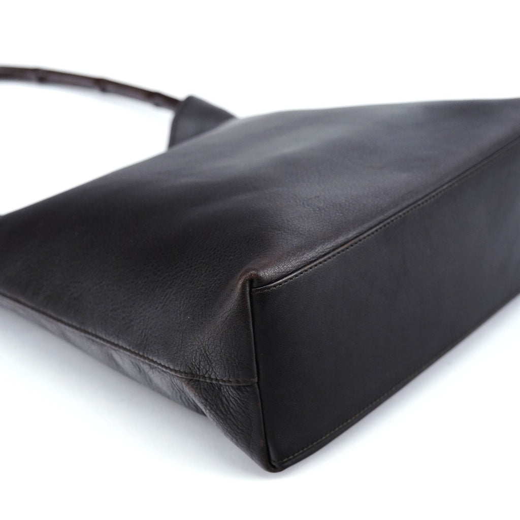 001 3244 Brown Calfskin Bamboo Shoulder Bag