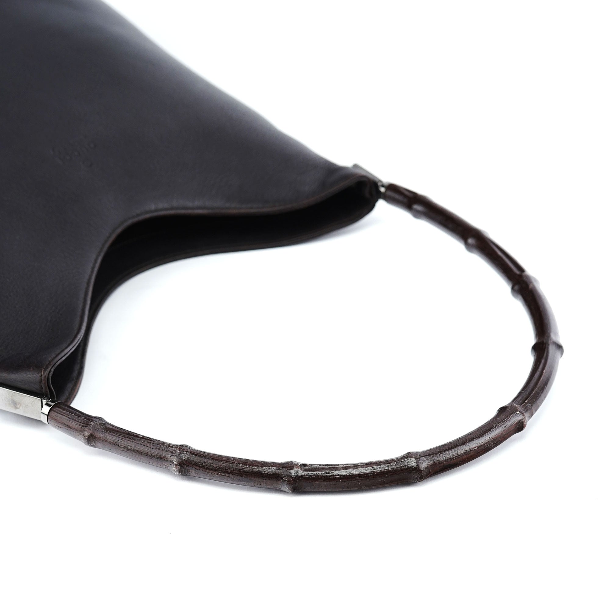 001 3244 Brown Calfskin Bamboo Shoulder Bag