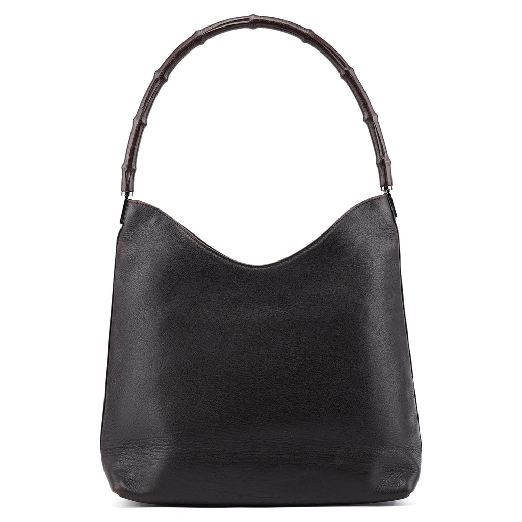 001 3244 Brown Calfskin Bamboo Shoulder Bag