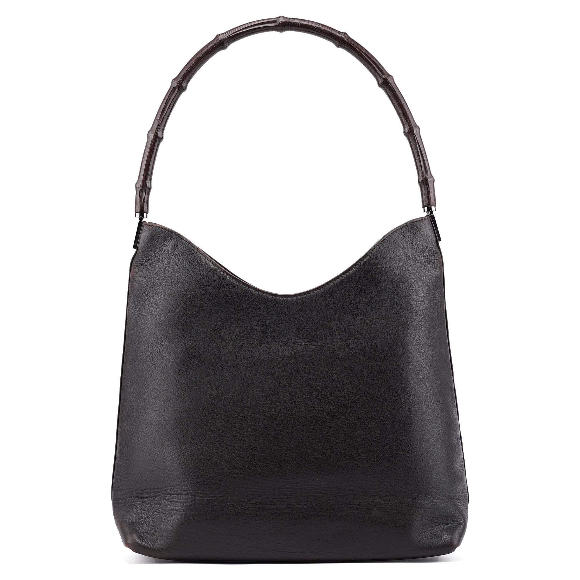 001 3244 Brown Calfskin Bamboo Shoulder Bag