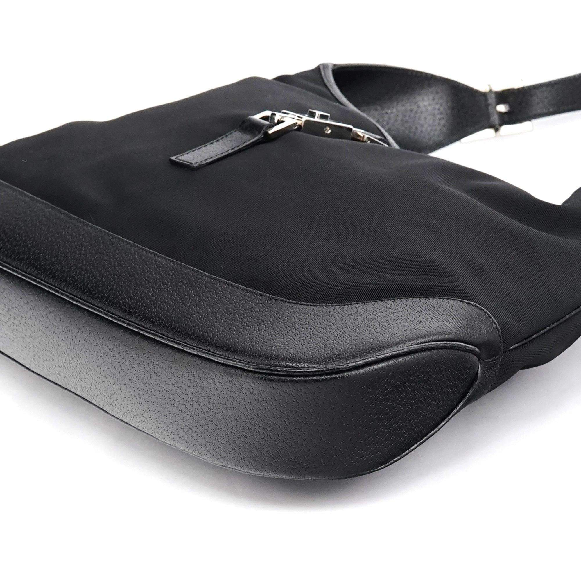 001 3346 Black Nylon Leather Jackie Shoulder Bag