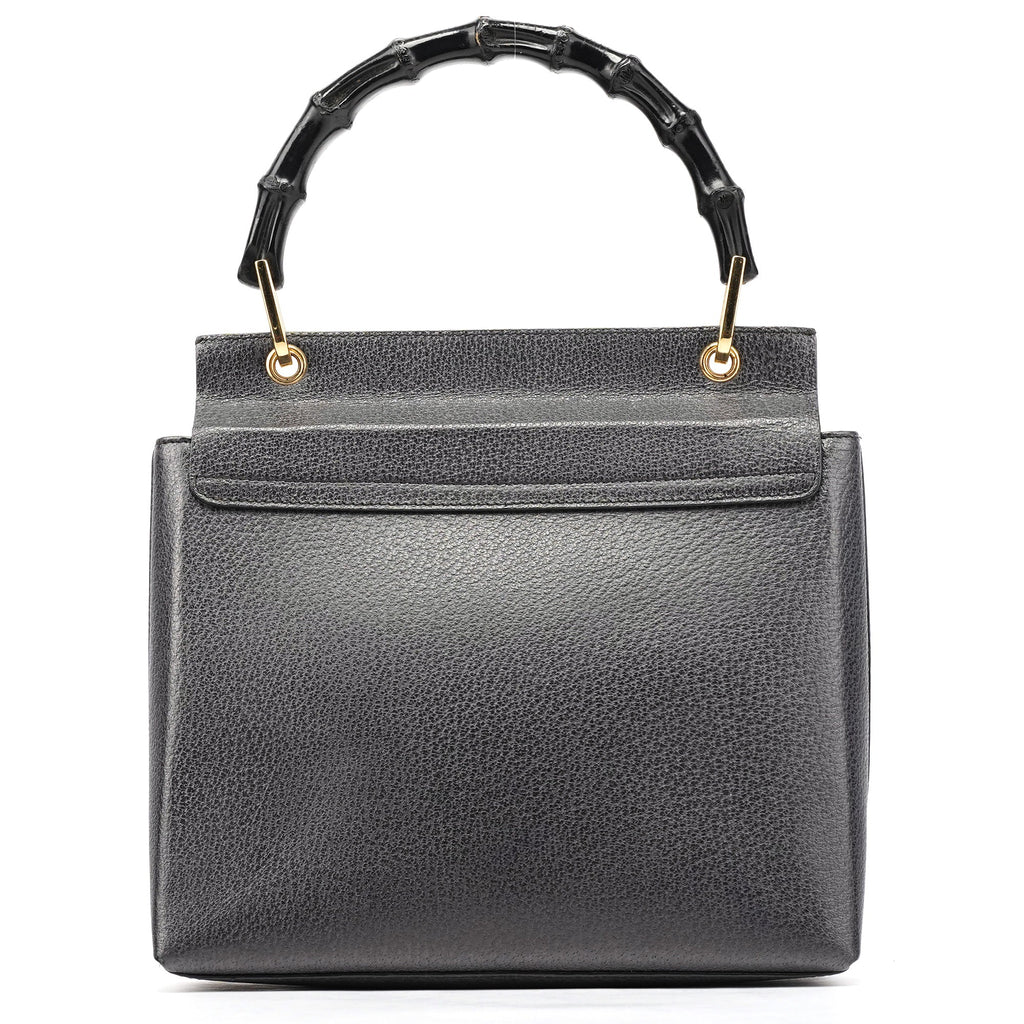 Anthracite Leather Bamboo Top Handle Bag