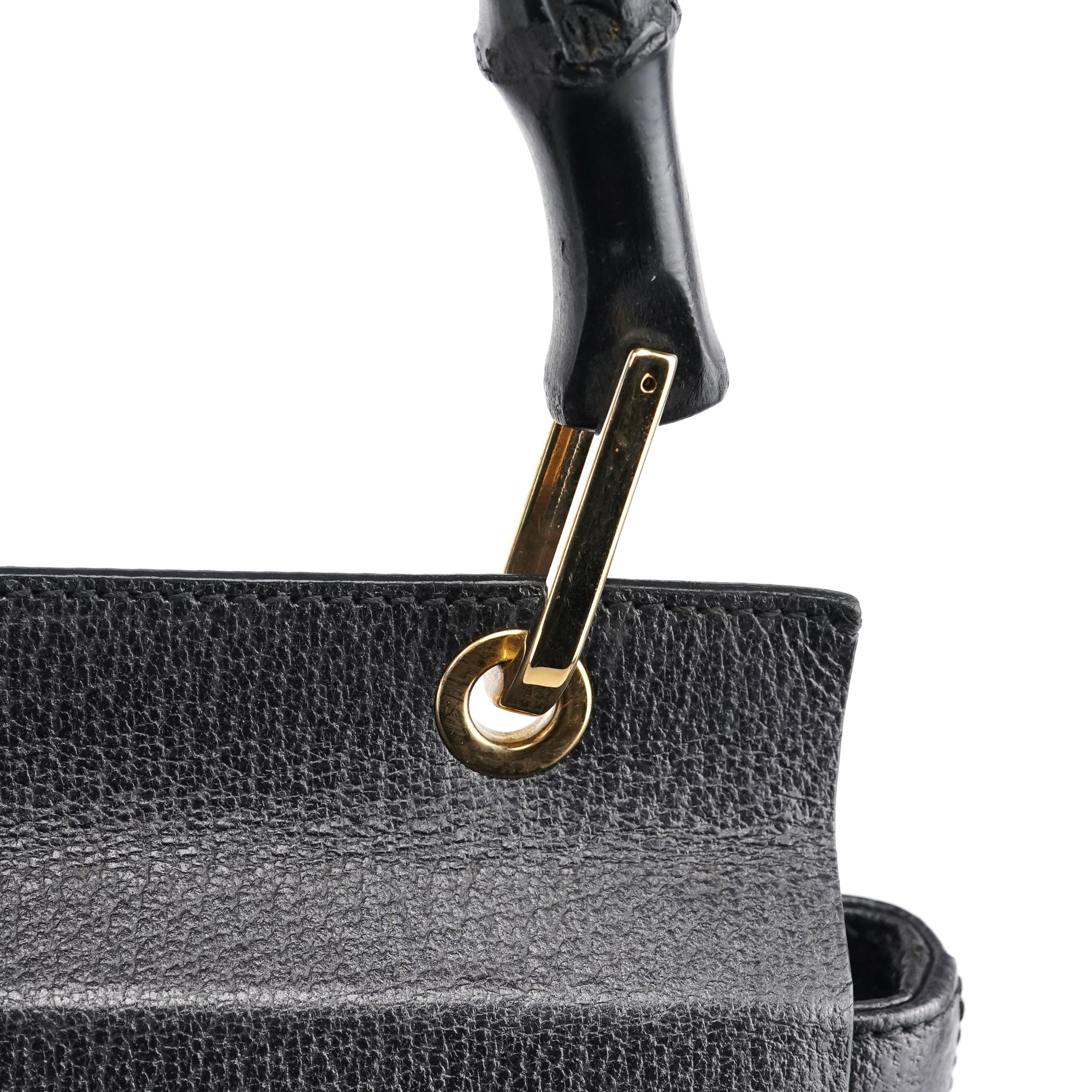 Anthracite Leather Bamboo Top Handle Bag