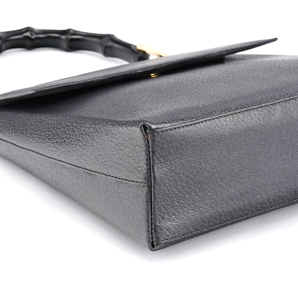 Anthracite Leather Bamboo Top Handle Bag