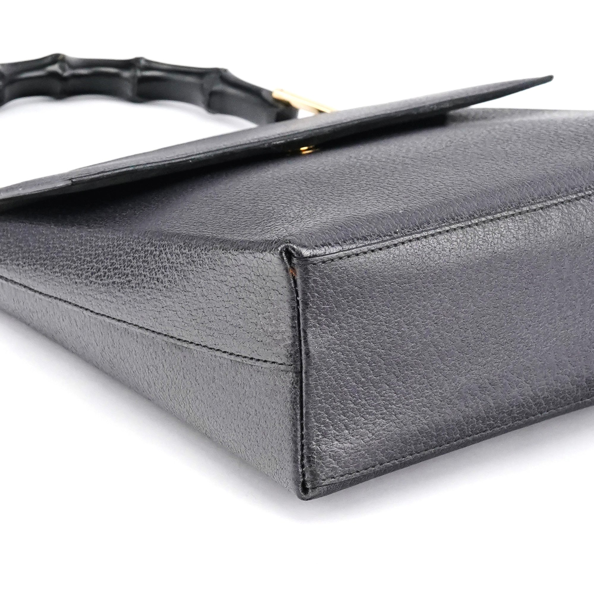 Anthracite Leather Bamboo Top Handle Bag