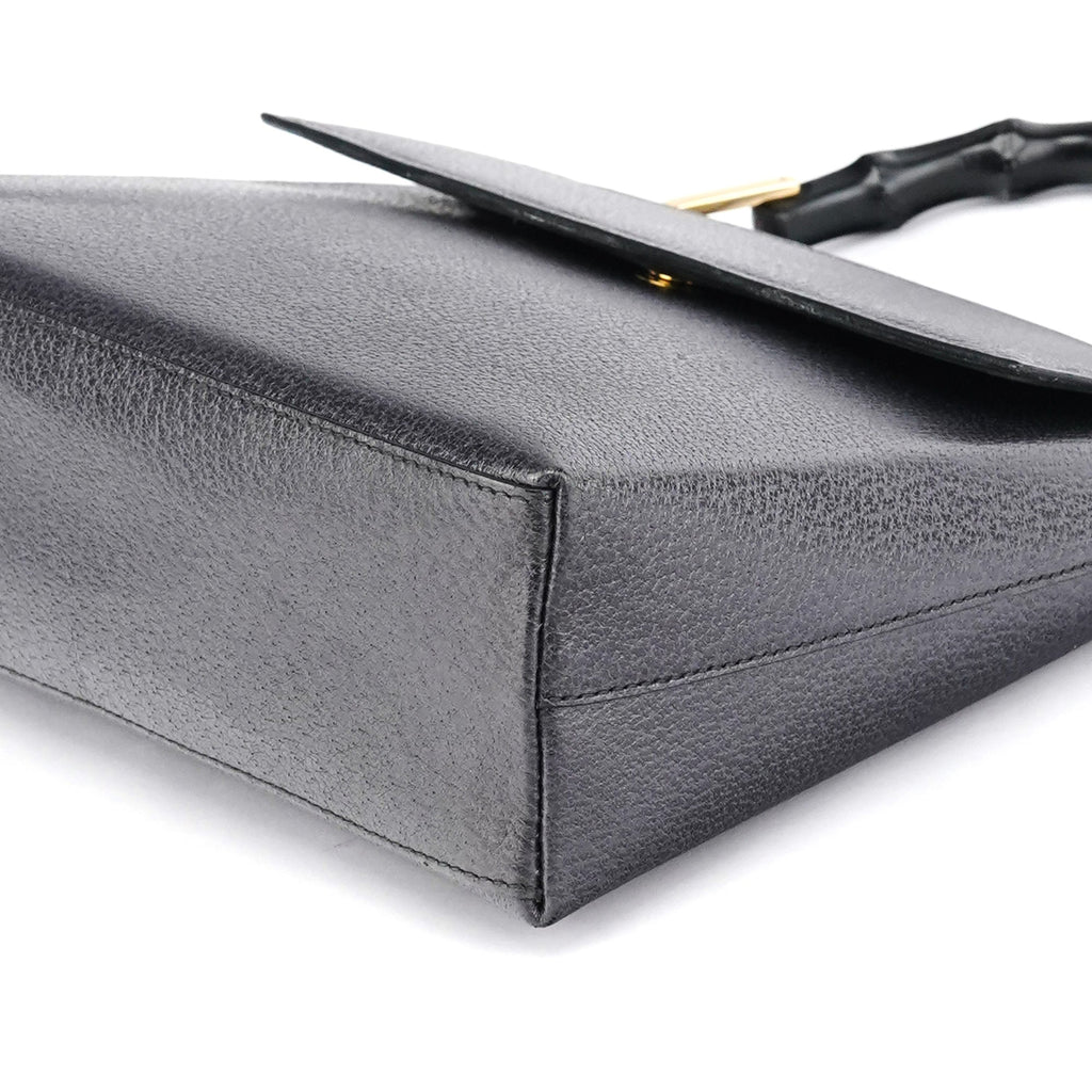 Anthracite Leather Bamboo Top Handle Bag