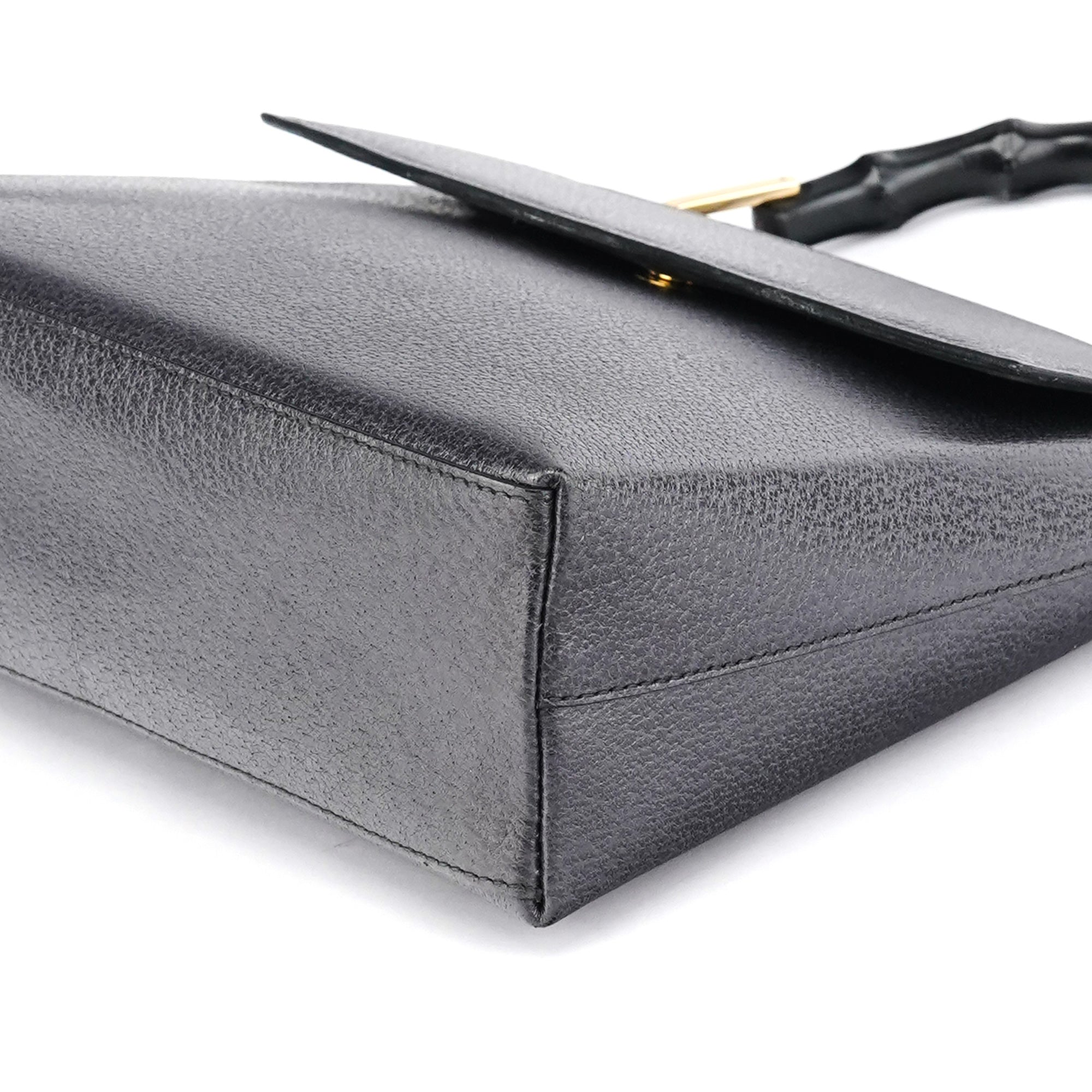 Anthracite Leather Bamboo Top Handle Bag