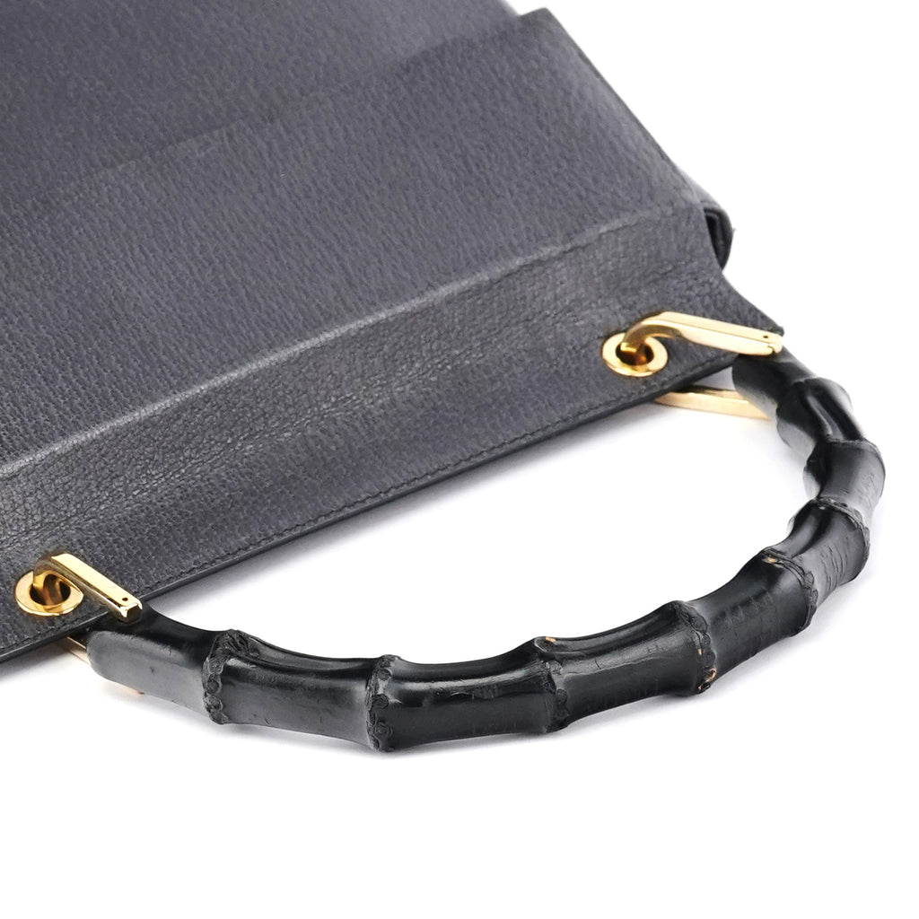 Anthracite Leather Bamboo Top Handle Bag