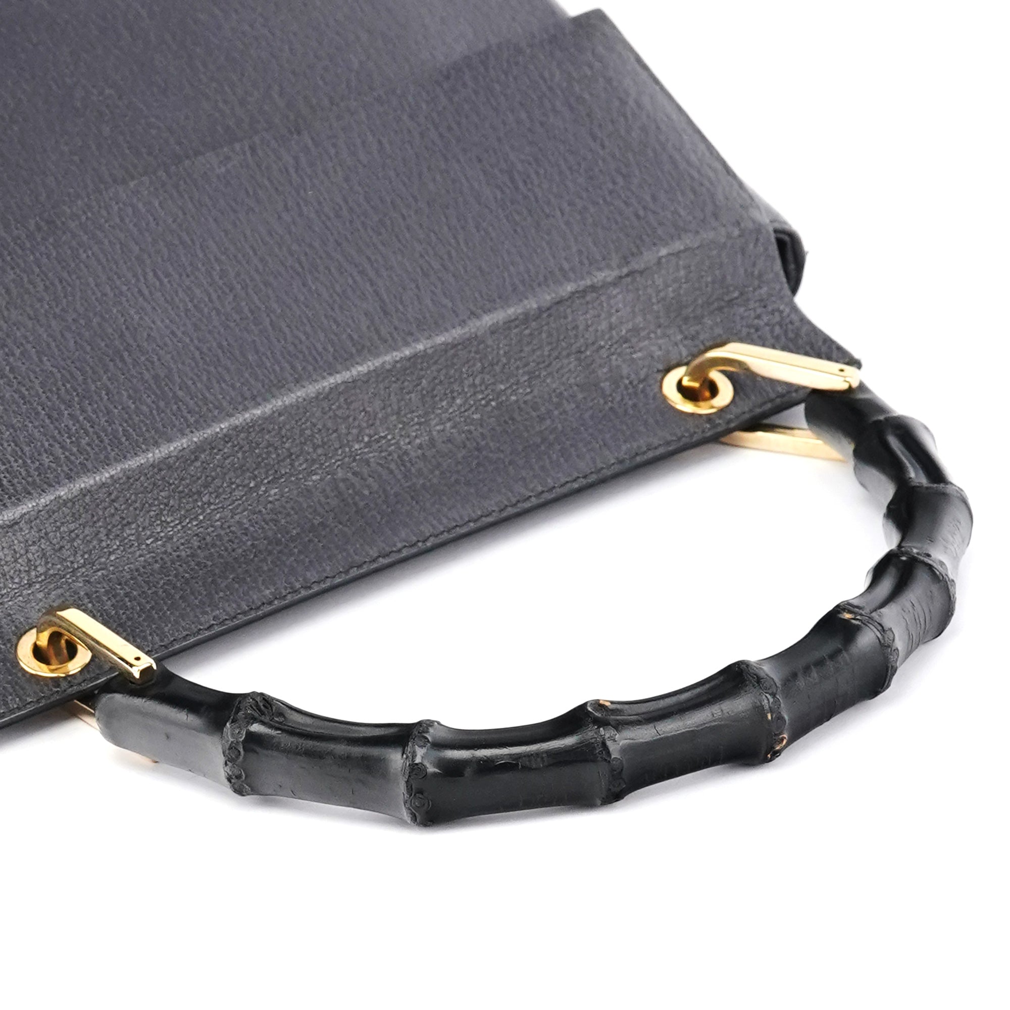 Anthracite Leather Bamboo Top Handle Bag