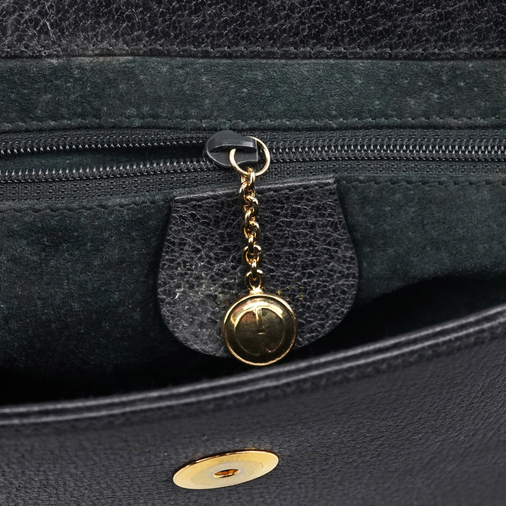 Anthracite Leather Bamboo Top Handle Bag