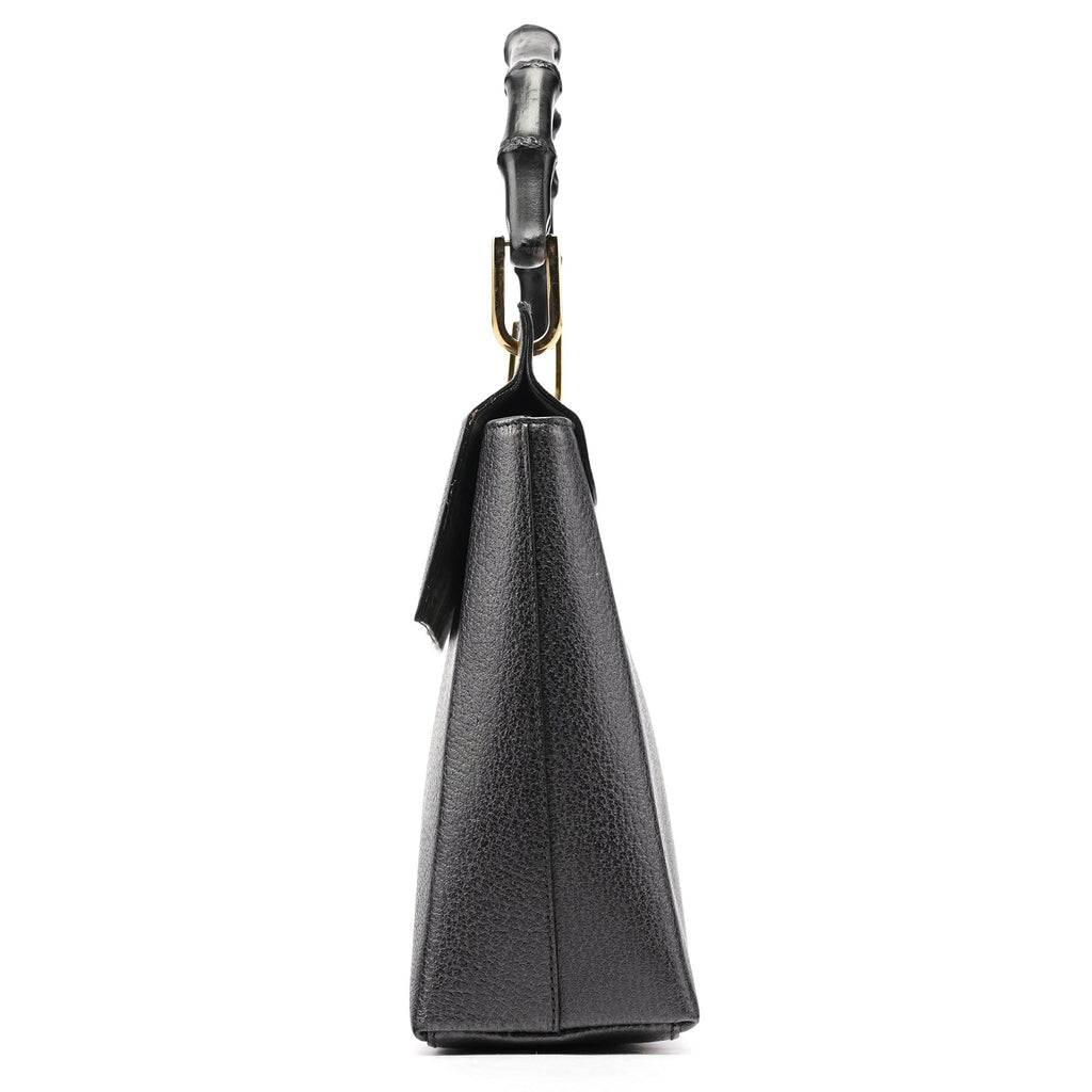 Anthracite Leather Bamboo Top Handle Bag