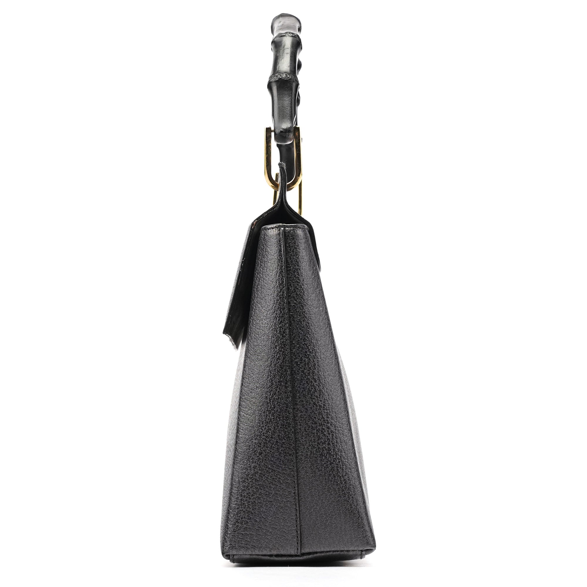 Anthracite Leather Bamboo Top Handle Bag