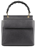 Anthracite Leather Bamboo Top Handle Bag