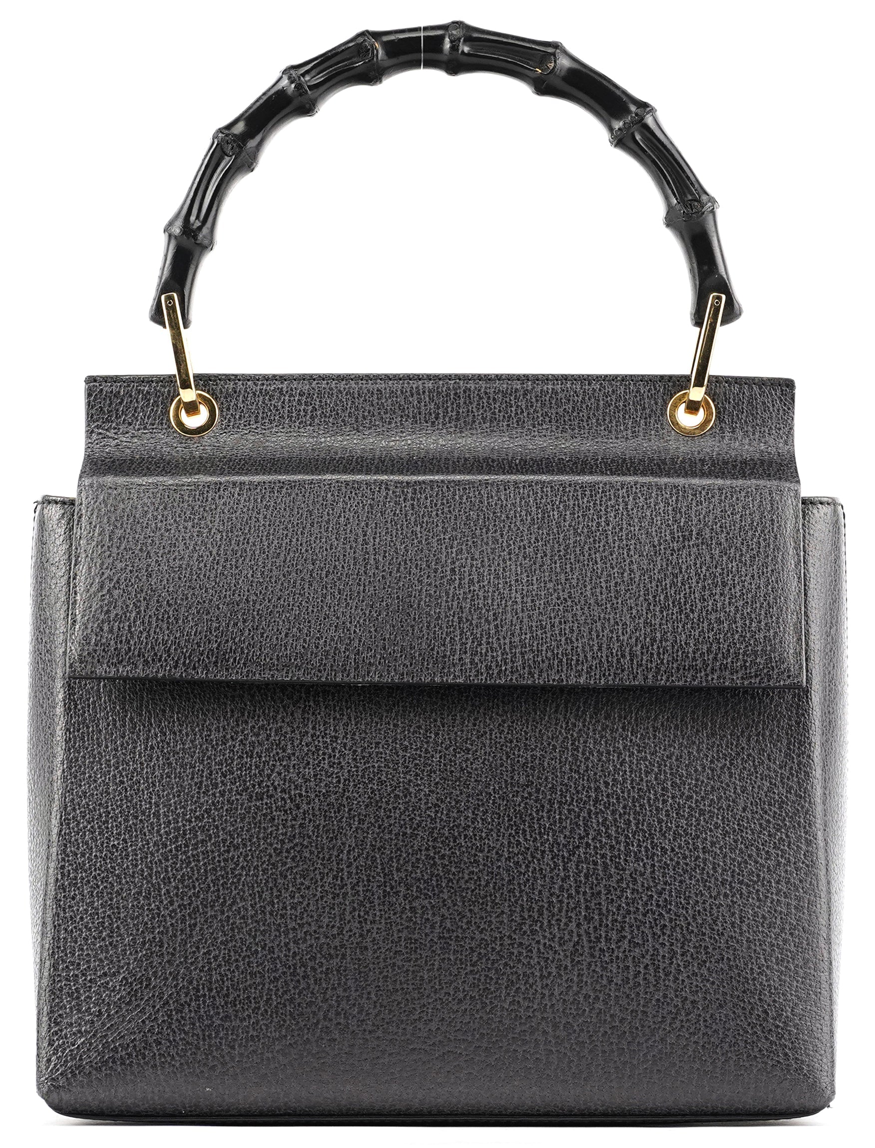 Anthracite Leather Bamboo Top Handle Bag