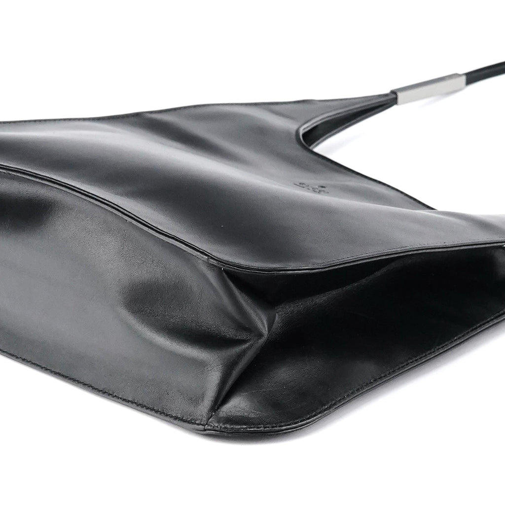 001 3708 Black Calfskin Hobo Shoulder Bag