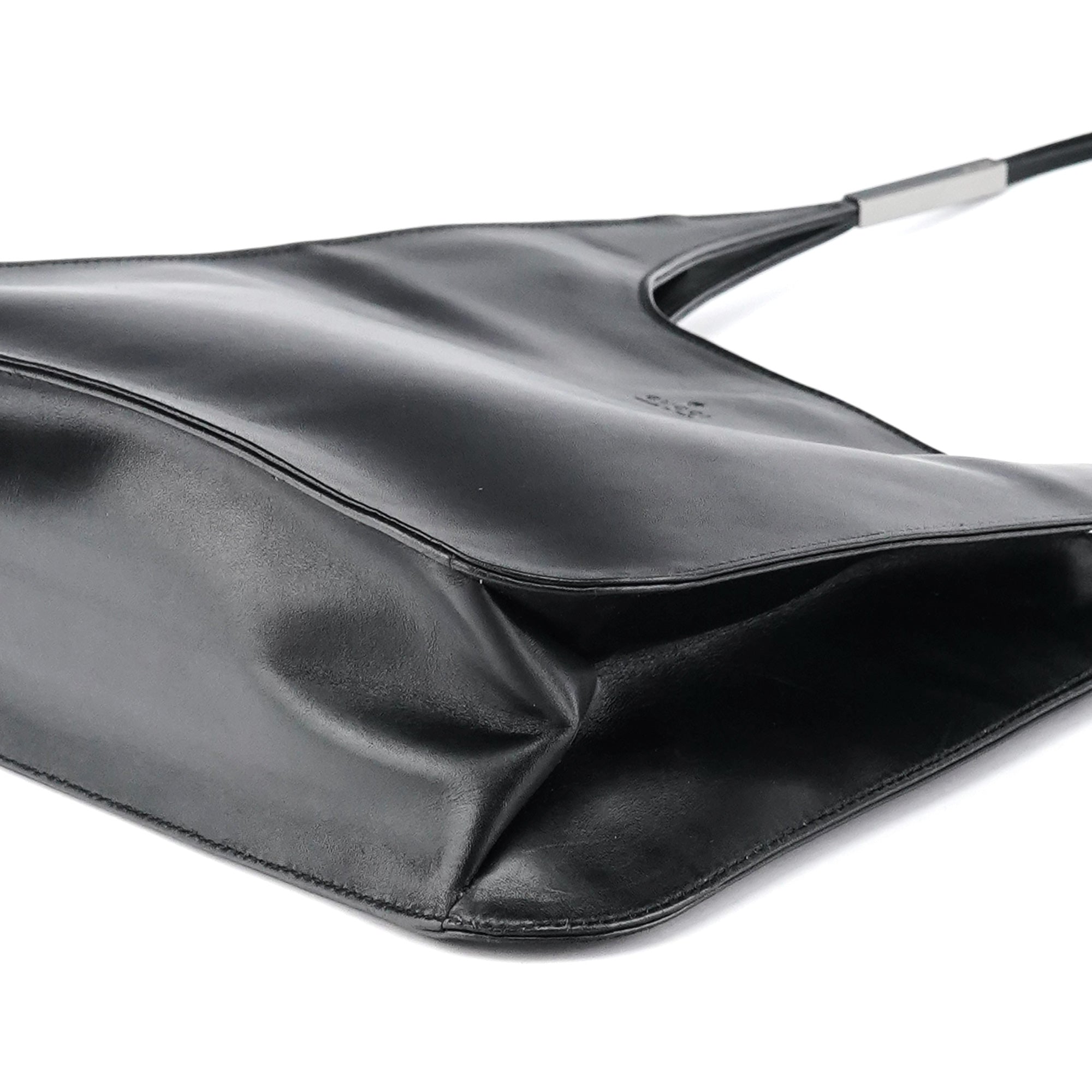 001 3708 Black Calfskin Hobo Shoulder Bag