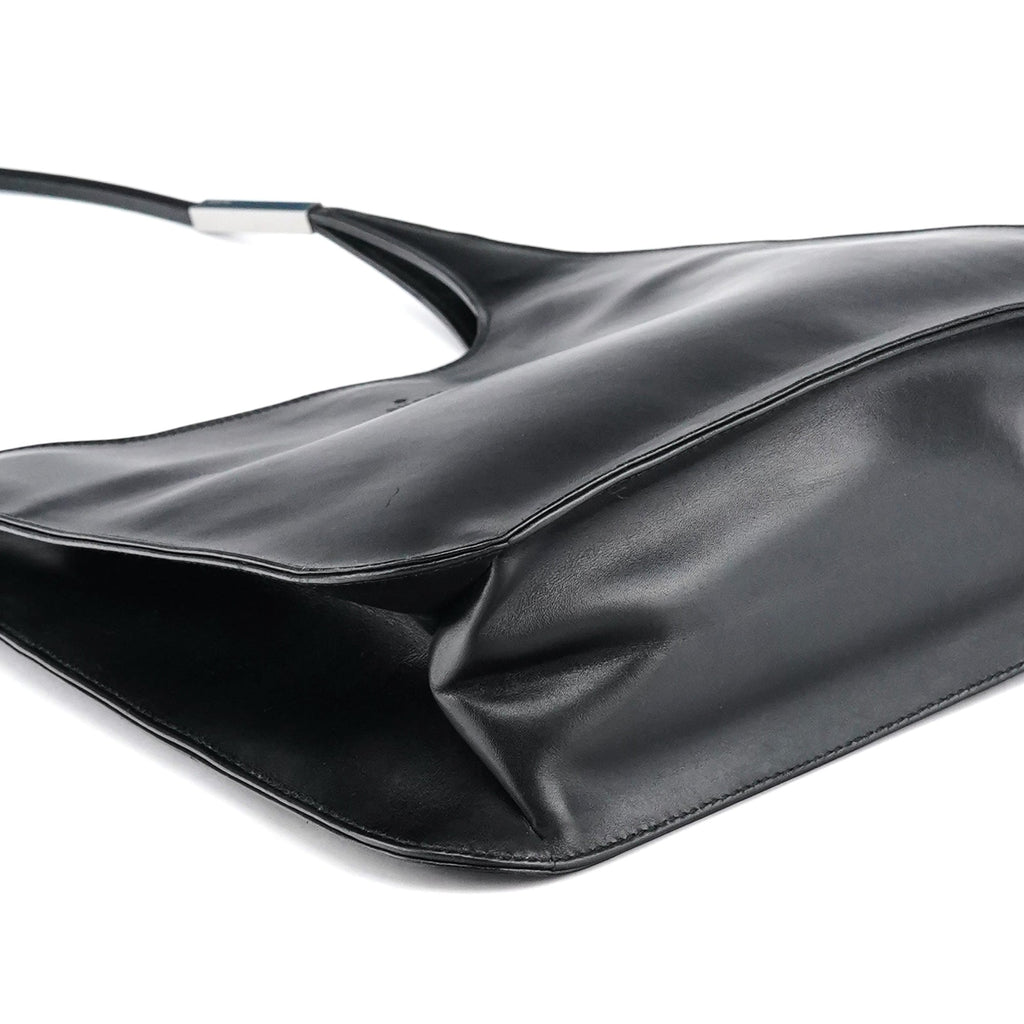 001 3708 Black Calfskin Hobo Shoulder Bag