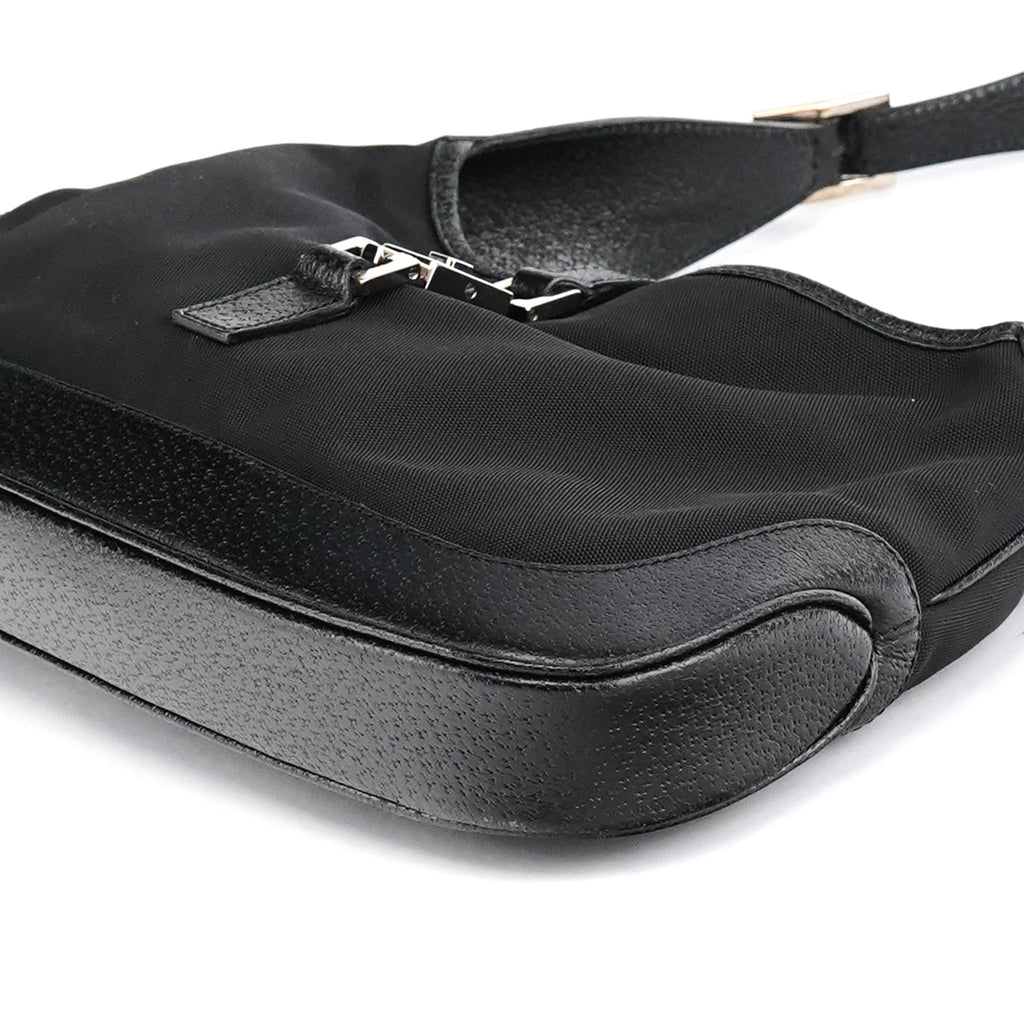 001 3735 Black Canvas Leather Jackie Shoulder Bag