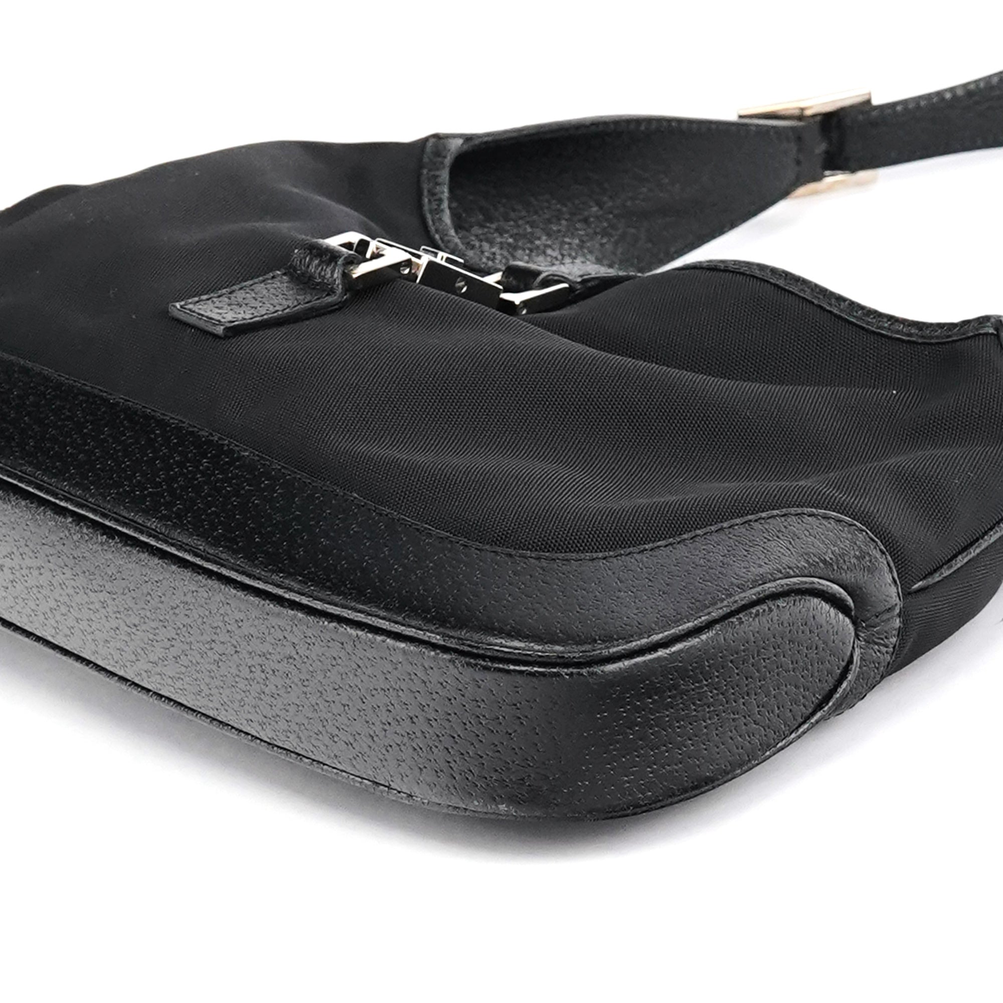 001 3735 Black Canvas Leather Jackie Shoulder Bag