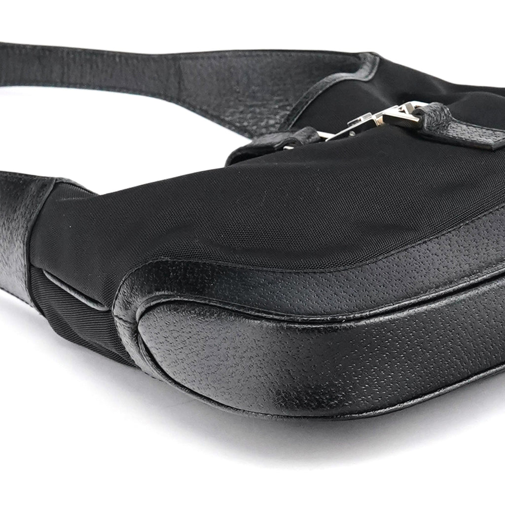 001 3735 Black Canvas Leather Jackie Shoulder Bag