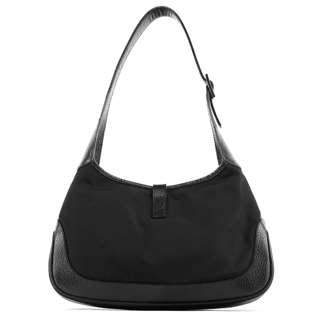 001 3735 Black Canvas Leather Jackie Shoulder Bag