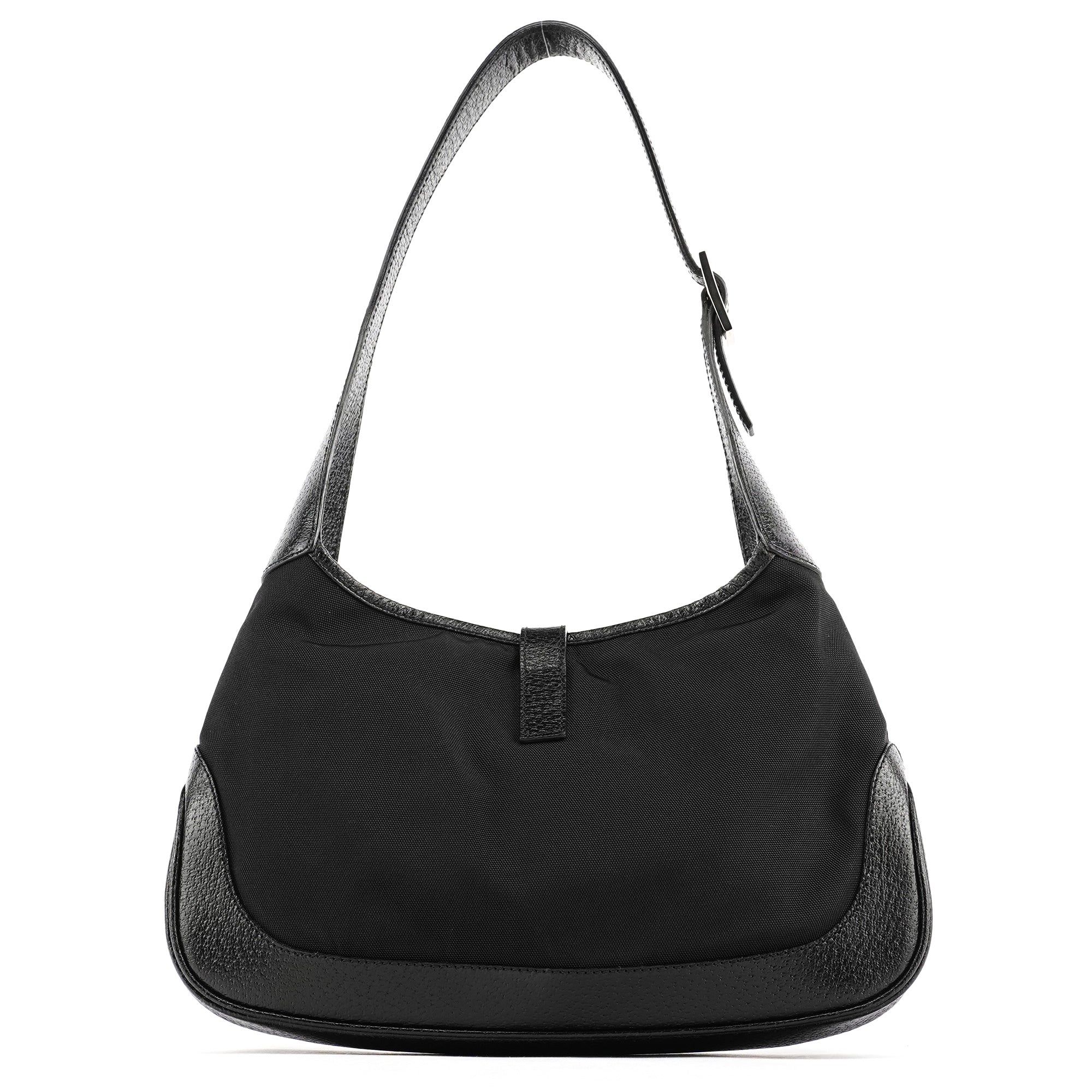 001 3735 Black Canvas Leather Jackie Shoulder Bag