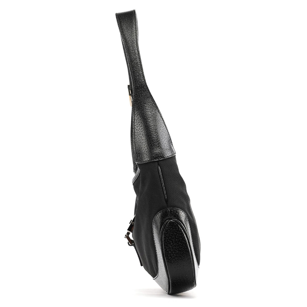 001 3735 Black Canvas Leather Jackie Shoulder Bag