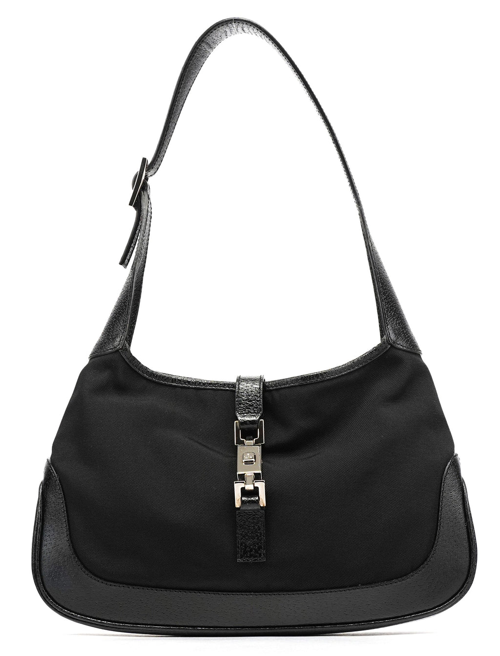 001 3735 Black Canvas Leather Jackie Shoulder Bag