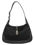 001 3735 Black Canvas Leather Jackie Shoulder Bag
