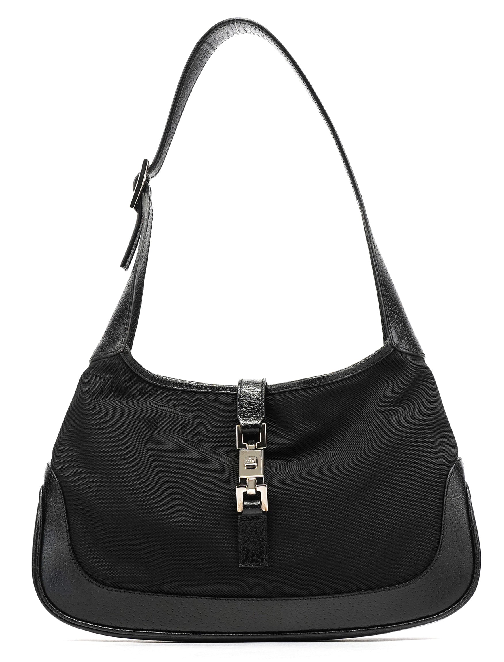 001 3735 Black Canvas Leather Jackie Shoulder Bag