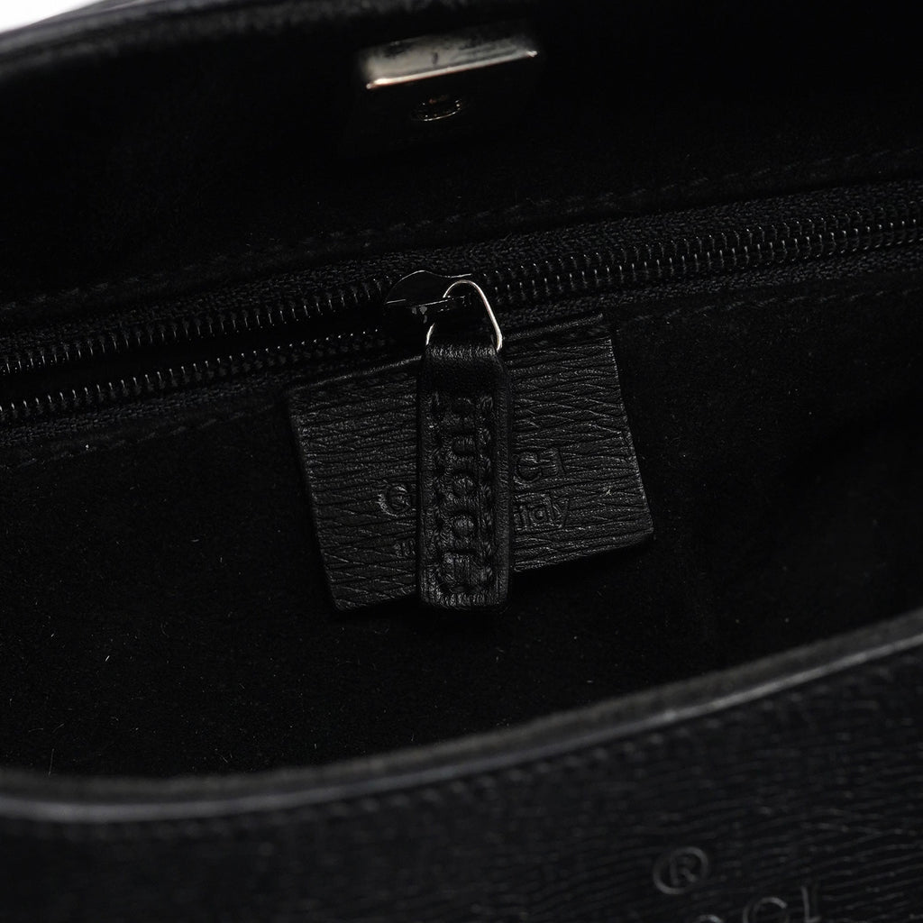 001 3739 Black Leather Bamboo Shoulder Bag