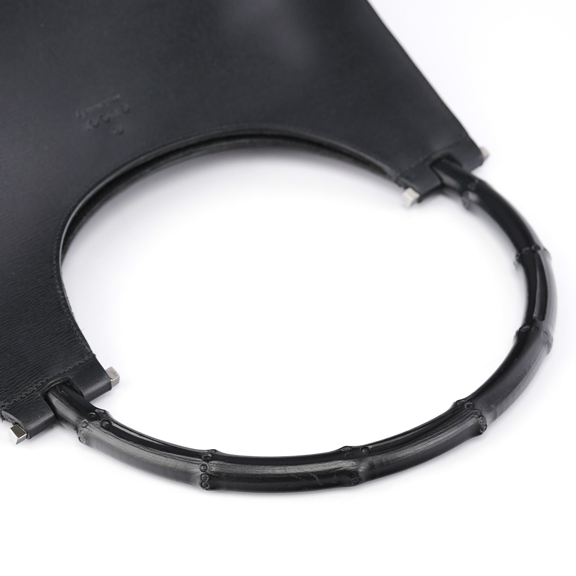 001 3739 Black Leather Bamboo Shoulder Bag